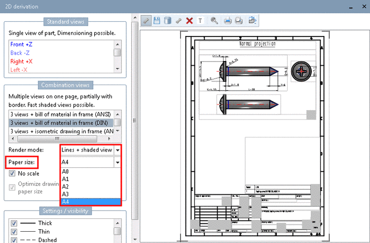 Paper formats: Selection "A4"