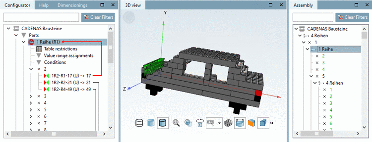 Configuration with free selection option or template with automatical or partial self-assembly