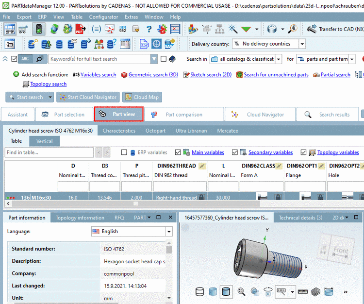 PARTdataManager - Part view