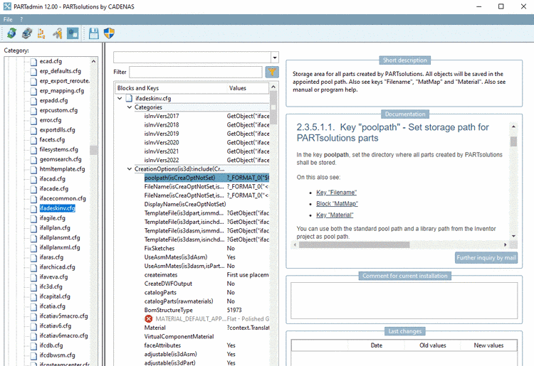 Exemplary selection of the Inventor configuration file