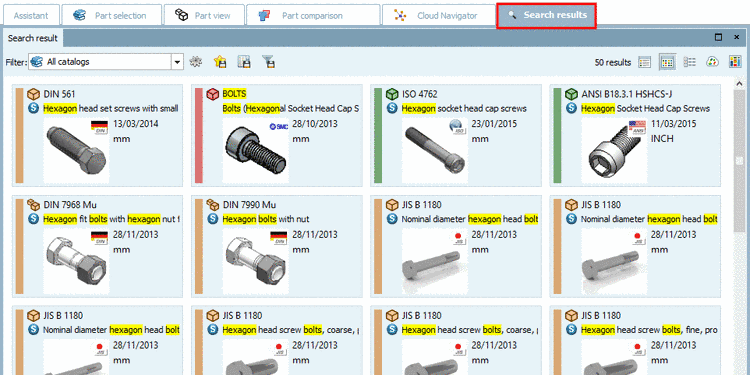 Search results in "Symbols" mode
