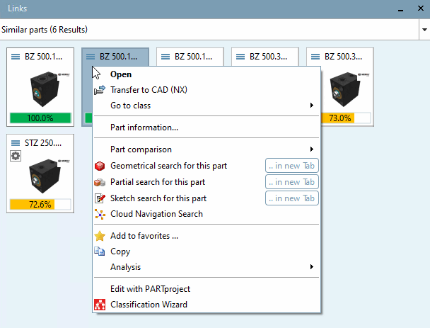 Example: Context menu commands in the reference dialog window [Links]