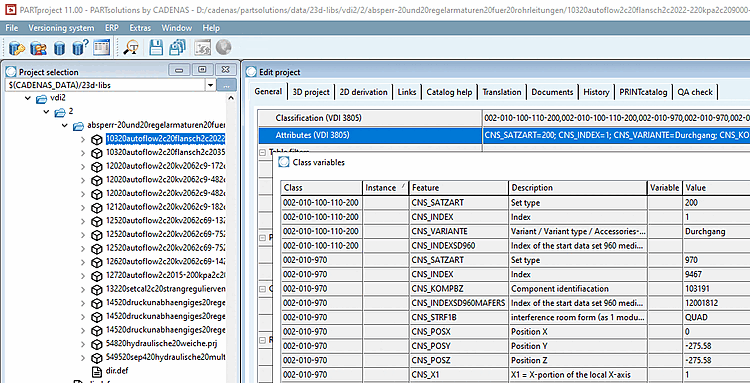 Class variables " dialog box with classes and features