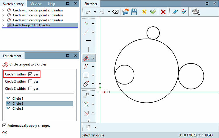 Example: Circle 1 inside the tangent circle