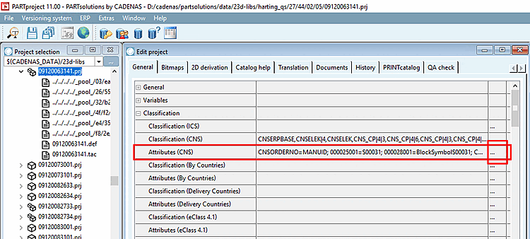 Open the dialog for the specification of class variables