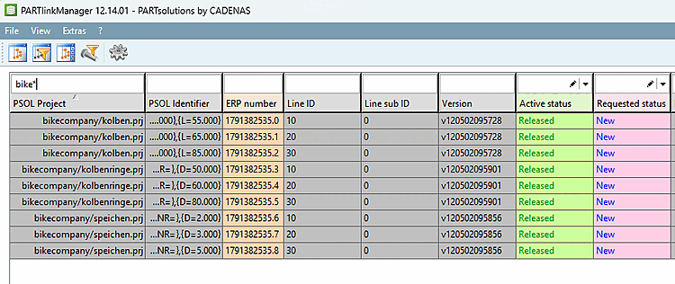 Initial situation: 3 projects with a total of 9 data sets