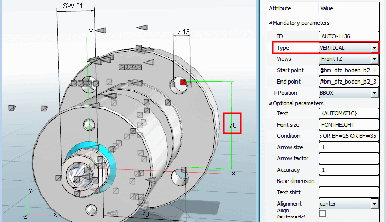 Example vertical dimensioning 3D