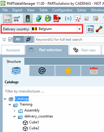 Delivery country "Belgium": Index tree enlarged