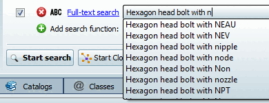 Example: "Hexagon head bolt with nipple" will not lead to any hits.
