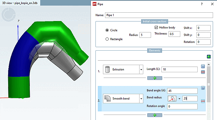 The preview shows a bending radius [Bend radius] changed from 15 to 25