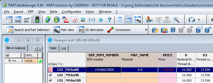 PARTdataManager - Status icon in the table