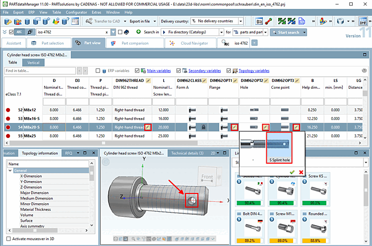 PARTdataManager value range selection exemplified with ISO 4762