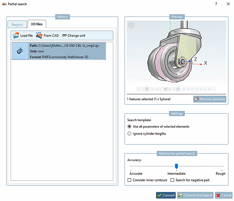 Example: Sphere feature [Sphere] selected