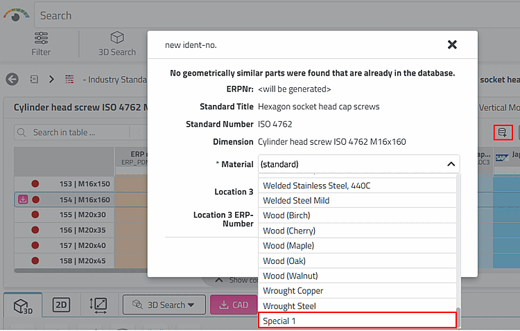 Example 3Dfindit: "Special1" is not part of the default list