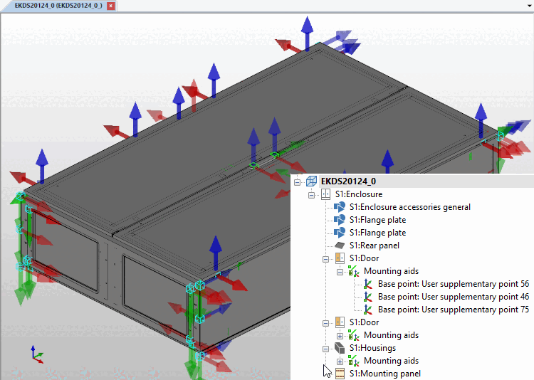 The same control cabinet from above in a typical ECAD system (here EPLAN). Note the lower number of components in the BOM resulting from the functional ECAD requirements.