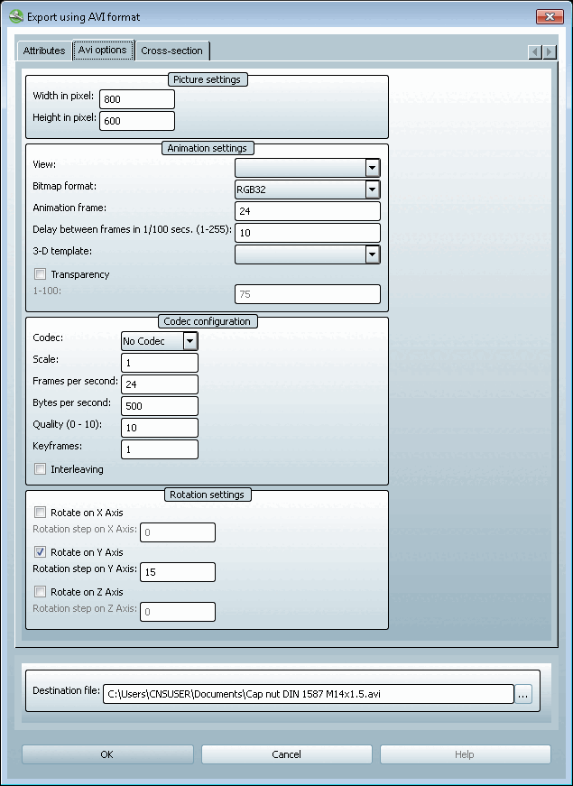 Export in AVI format