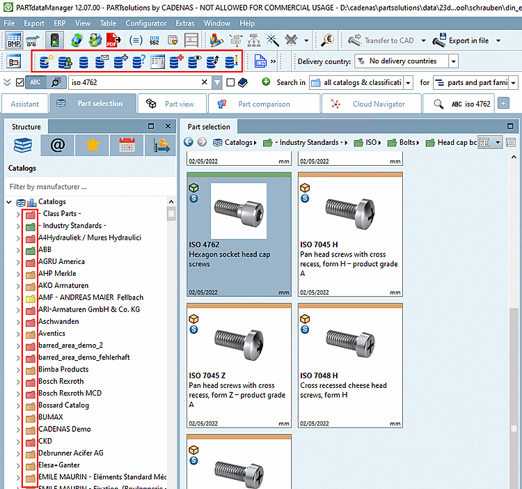 PARTdataManager with ERP functionality: part selection [Part selection]