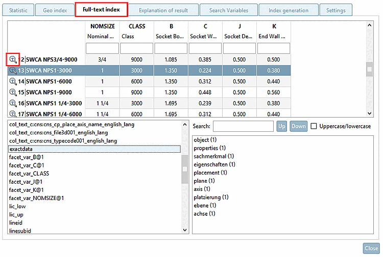Full text index [Full-text index] " tab page
