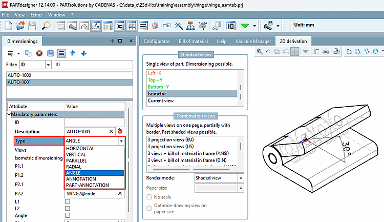 Example: Isometric view for type "ANGLE"
