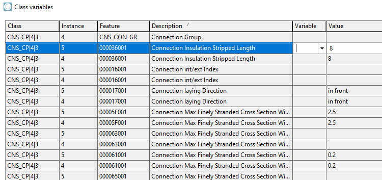 Example: The NX attribute "CUT_BACK_LENGTH" corresponds to the PSOL attribute "000036001" (Connection Insulation Stripped Length)
