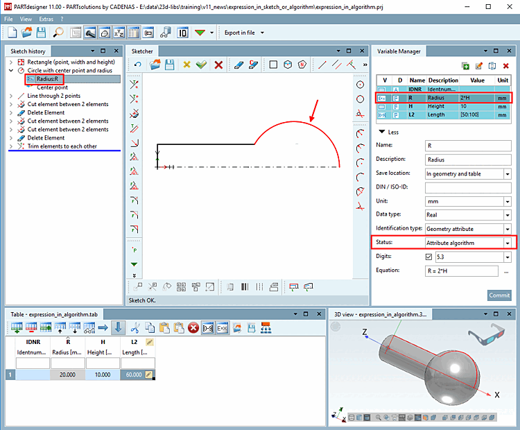 When creating the variables, select the option "Only in table [Only in table] " or "In geometry and table [In geometry and table] " under " Storage location [Save location] ". Fill in the fields and then click on "Apply [Commit] ".