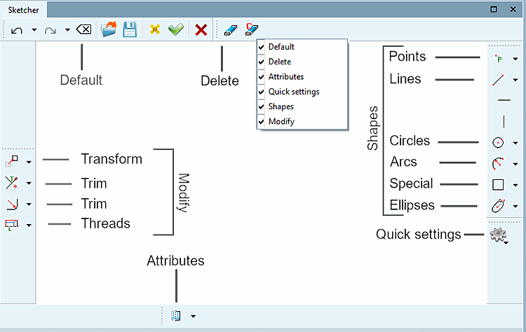 Display of functions with setting option "Group tools [Group tools] " activated