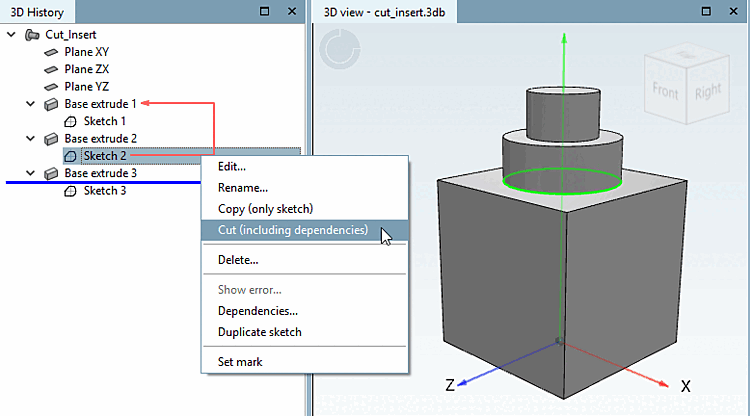 Cut (including dependencies)