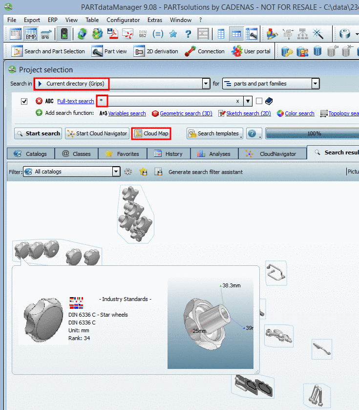 Example: All handles of the set directory are displayed in the Cloud Map.