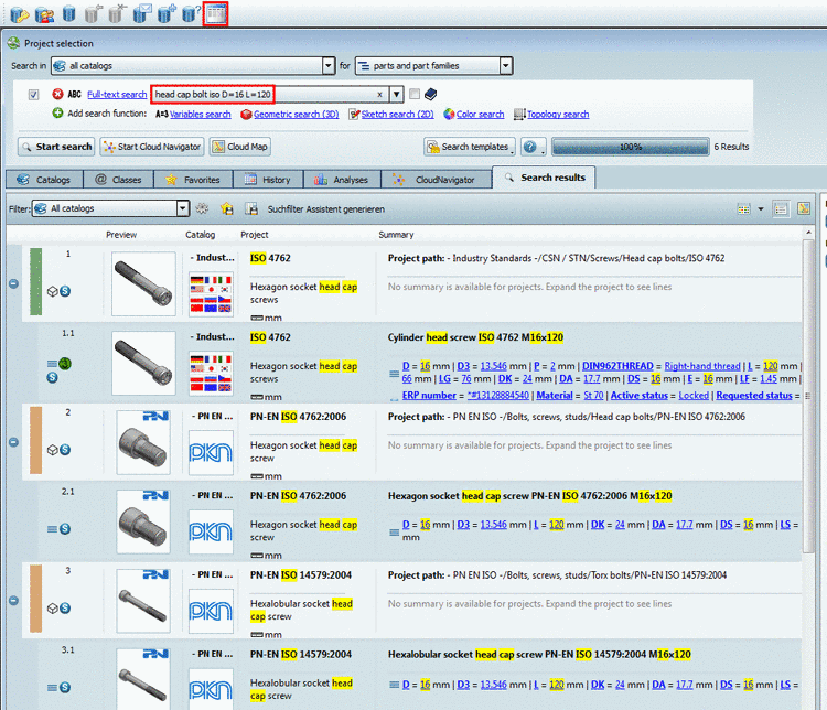Search results unfiltered = "Preferred rows on/off" deactivated