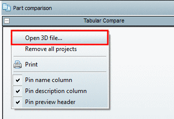 Part comparison: Open 3D file...