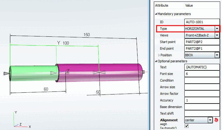Example: Horizontal dimensioning 3D