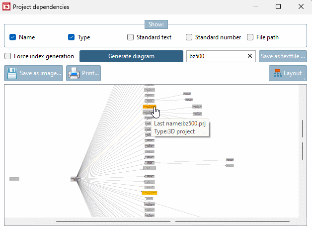 Project dependencies dialog box with search results