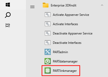 Start menu PARTlinkmanager