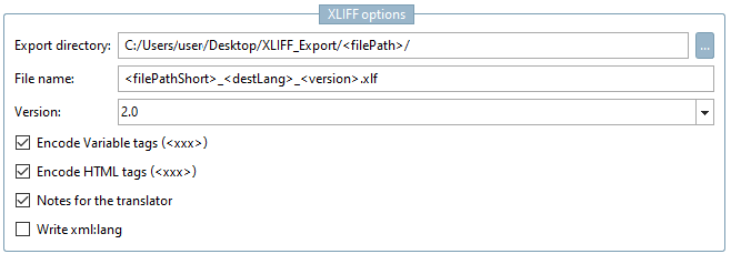 XLIFF options