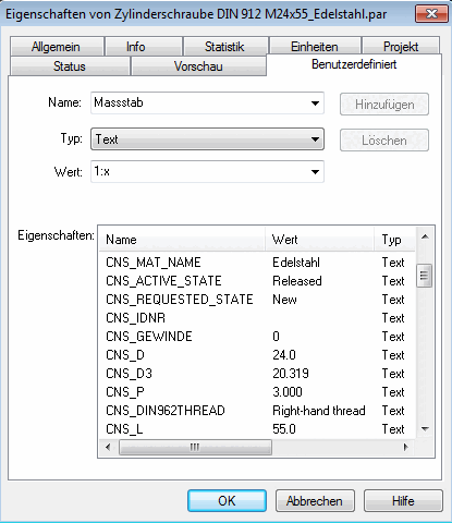 Solid Edge: tabbed page "User-defined"