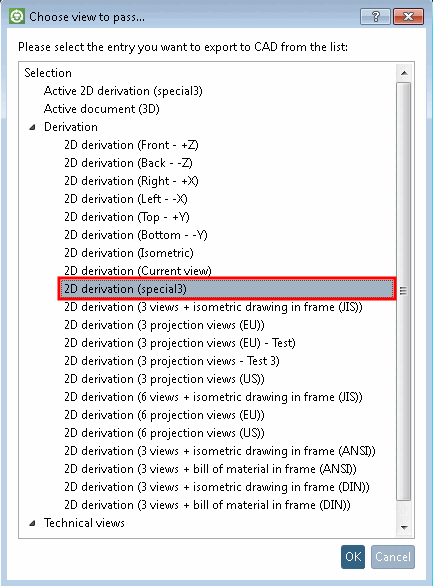 "Select view to be transferred [Choose view to pass...]..." dialog box