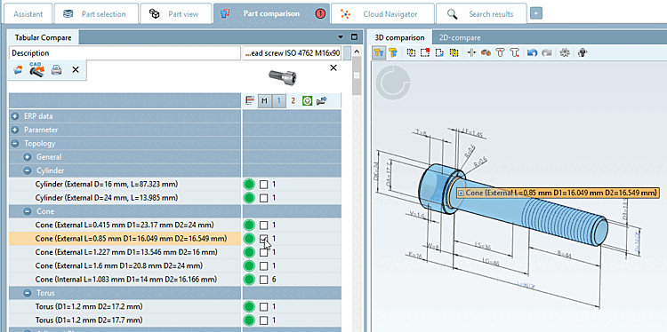 Component comparison [Part comparison] -> Topology features