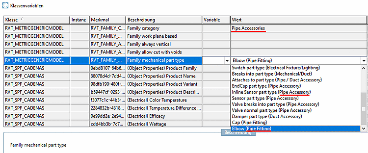 The value in brackets show for which categories the value is valid.