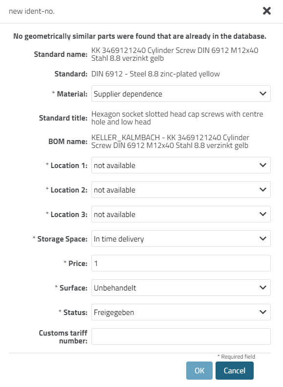 Dialog with extended input fields