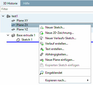 Context menu base plane