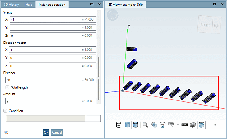 Linear pattern with 9 repetitions
