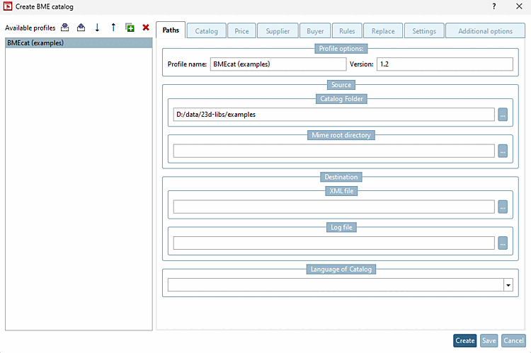 Paths dialog page - Profile management