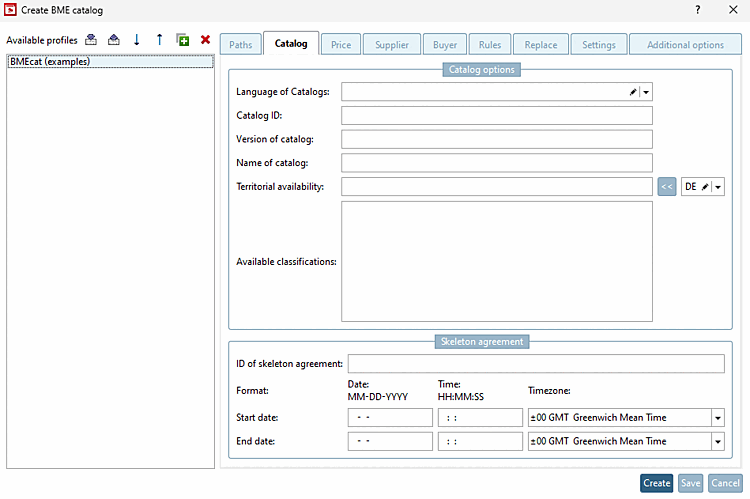 Catalog dialog page