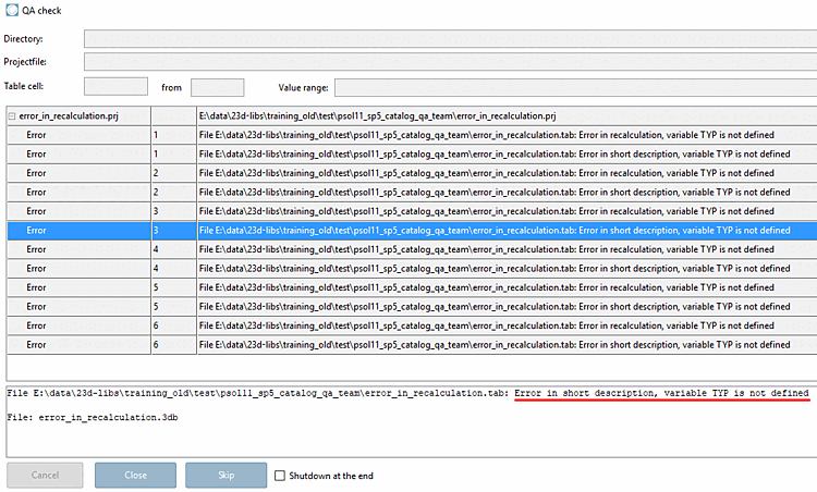 Example: Error in short description, variable <name> is not defined.