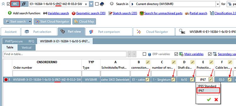 Example project with type code and value ranges (yellow fields)
