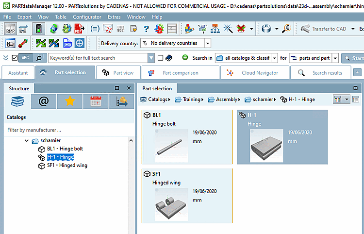 Hinge in PARTdataManager part selection