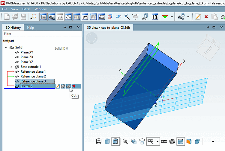 Here, the Cut feature was used as an example.