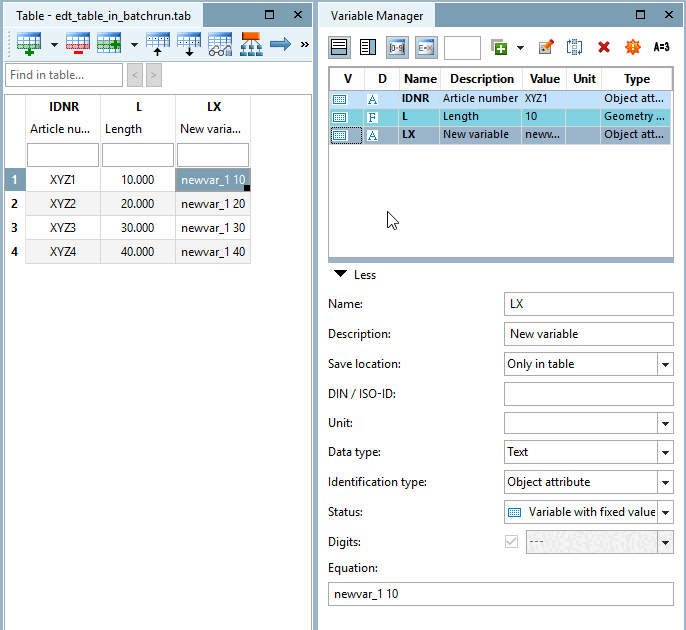 Result: Variable LX with NB as value
