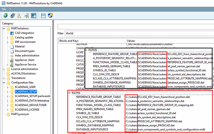 PATHS configuration entries: Here in this example the paths have been explicitly changed to C:/Zuken.