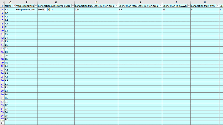 Excel columns: Only one connection point filled